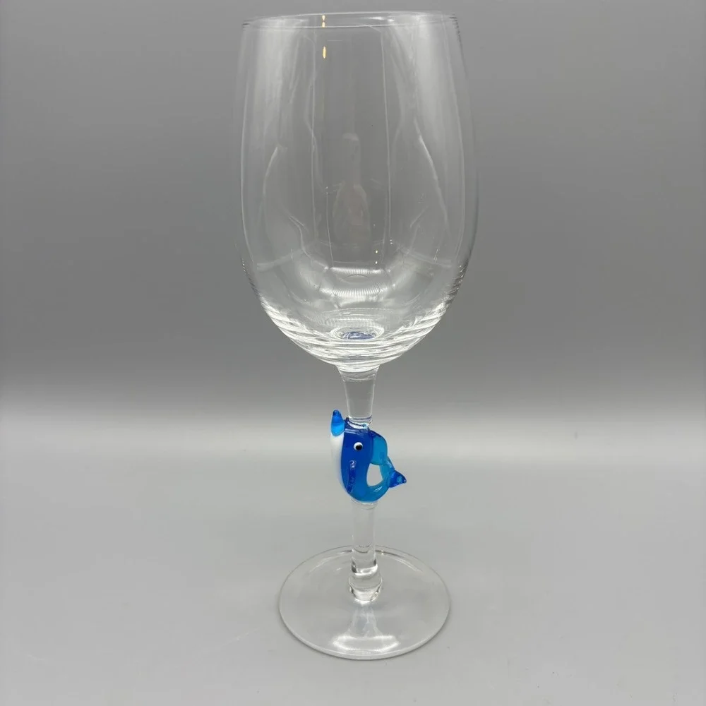 Pier 1 Dolphin Art Glass‎ Stemmed Wine Glass 9 3/8